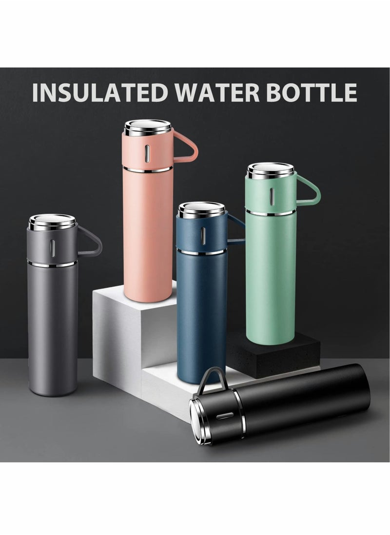 Water Bottle 500ml Vacuum Flask, Insulated Travel Mug with Leakproof Lid and Handle, Reusable Drinks Bottles Stays Coffee Tea Hot and Cold Up to 12 Hours for Work Sports Camping Cycling, Black