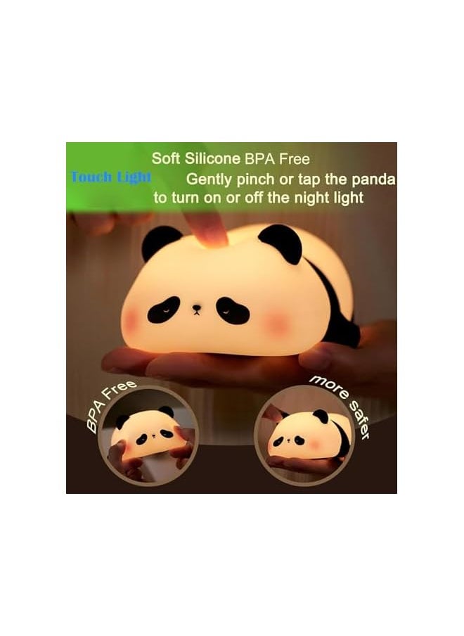 Panda Night Light, LED Animal Night Lamp, Soft Grade Silicone 3 Level Dimmable Rechargeable Decor Touch Lamp, for Boys Girls Cute Gifts (A)