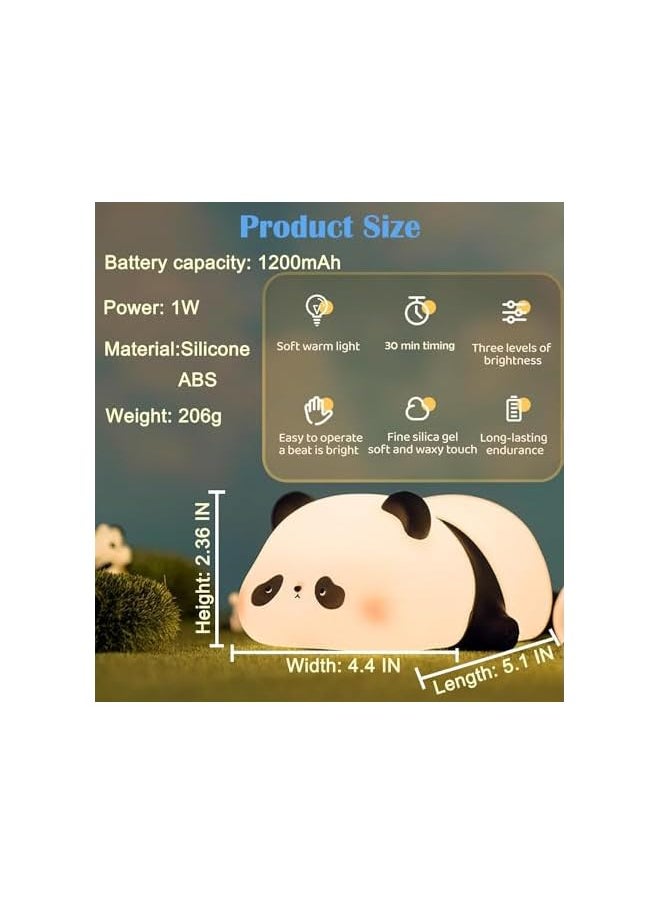 Panda Night Light, LED Animal Night Lamp, Soft Grade Silicone 3 Level Dimmable Rechargeable Decor Touch Lamp, for Boys Girls Cute Gifts (A)