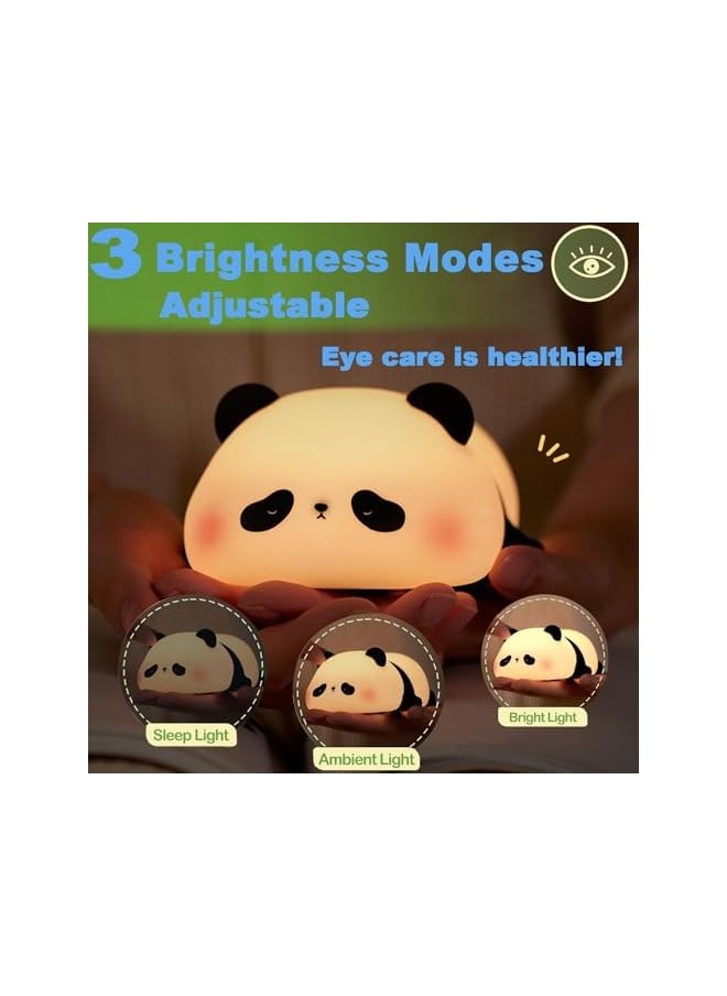 Panda Night Light, LED Animal Night Lamp, Soft Grade Silicone 3 Level Dimmable Rechargeable Decor Touch Lamp, for Boys Girls Cute Gifts (A)