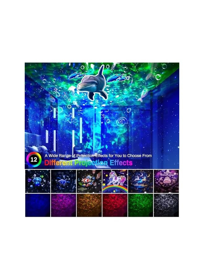 Night Light Projector With 6 Films & 10 Color Waves, Ocean Light, Timer & 360° Rotation for Kids and Adults Bedroom Decoration, Birthday and Christmas Gifts
