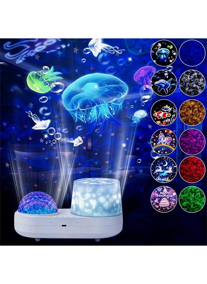 Night Light Projector With 6 Films & 10 Color Waves, Ocean Light, Timer & 360° Rotation for Kids and Adults Bedroom Decoration, Birthday and Christmas Gifts