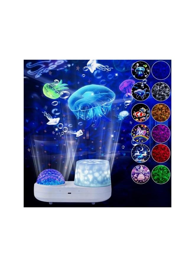Night Light Projector With 6 Films & 10 Color Waves, Ocean Light, Timer & 360° Rotation for Kids and Adults Bedroom Decoration, Birthday and Christmas Gifts