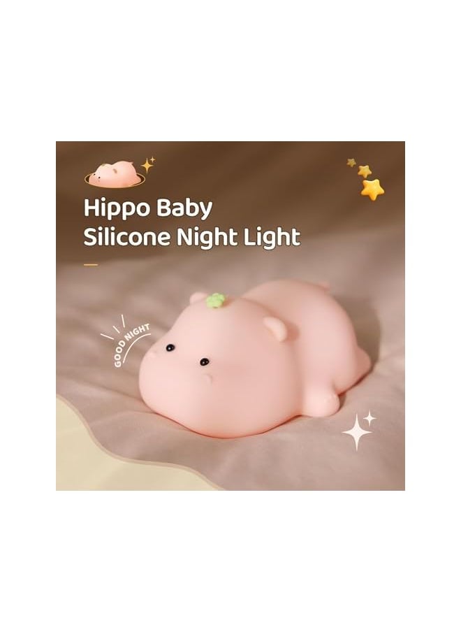 Cute Hippo Night Light for Kids Silicone Baby lamp, Dimmable Light up Hippo, Nursery Night lamp,Rechargeable Hippo Nightlight Bedside Lamp for Breastfeeding