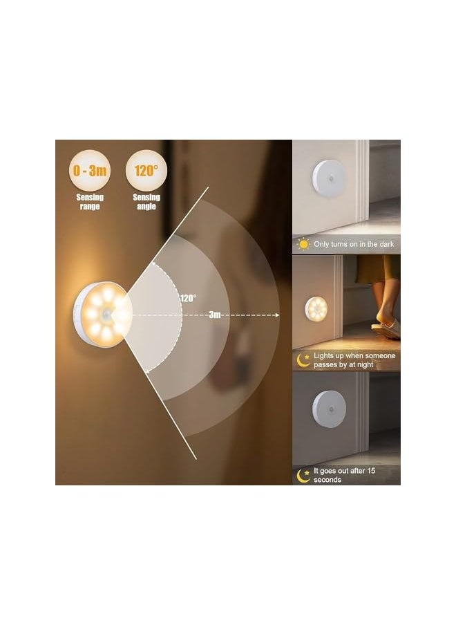 Sensor night Lights, 4 pcs LEDs Rechargeable small Night Light, with USB Cable & Magnetic Patch, 3 Modes, Cordless Safe Wall Light for kids rooms bedroom Kitchen Bookshelves Drawers