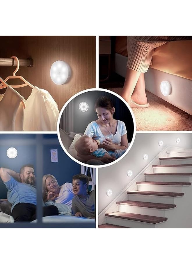 Sensor night Lights, 4 pcs LEDs Rechargeable small Night Light, with USB Cable & Magnetic Patch, 3 Modes, Cordless Safe Wall Light for kids rooms bedroom Kitchen Bookshelves Drawers