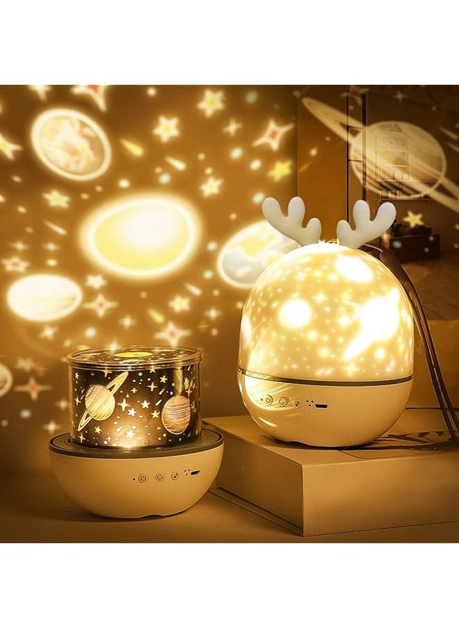 Starry sky projector lamp kids, LED music night light lamp sleep aid child, 6 projection movies, 360° Rotatable, Built-in 8 songs USB charging gifts for kids room decoration (Deer)