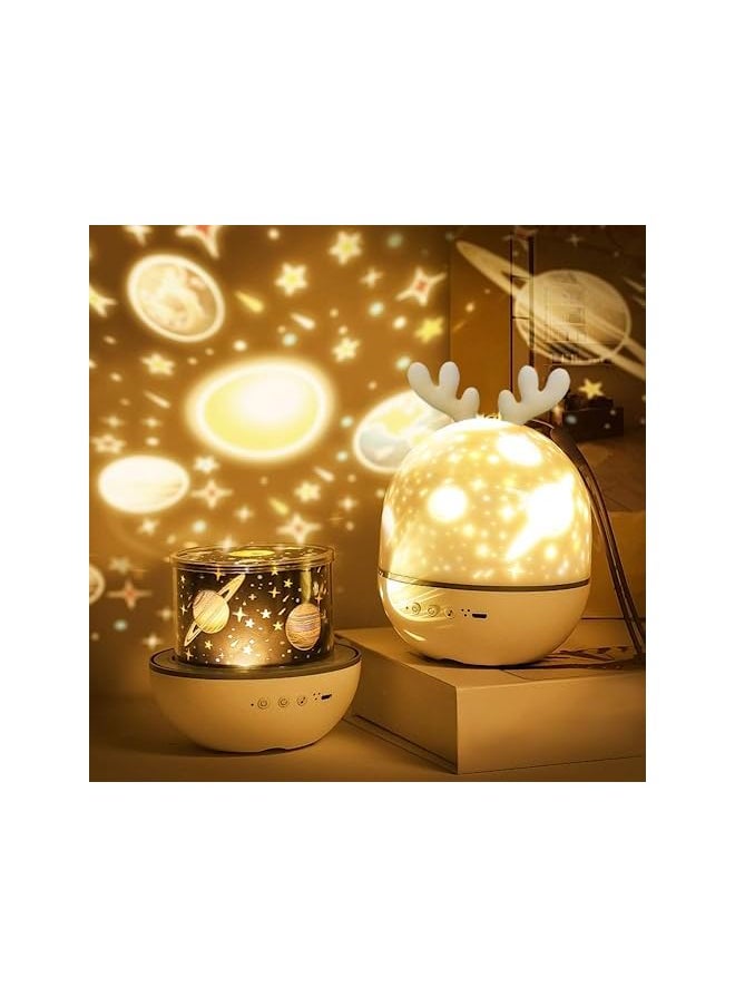 Starry sky projector lamp kids, LED music night light lamp sleep aid child, 6 projection movies, 360° Rotatable, Built-in 8 songs USB charging gifts for kids room decoration (Deer)