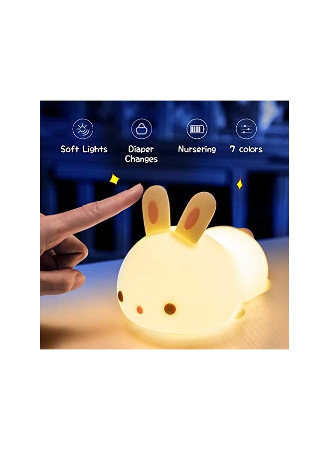 Cute Night Light for Kids USB Rechargeable for Children Nursery Baby Gift Cute Bunny Light ToThe Brosh 7 Color Changing Rabbit Silicone Night Lamp for Girls Newborn Room Decor