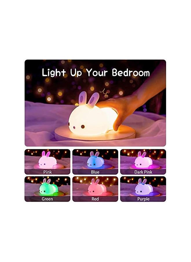 Cute Night Light for Kids USB Rechargeable for Children Nursery Baby Gift Cute Bunny Light ToThe Brosh 7 Color Changing Rabbit Silicone Night Lamp for Girls Newborn Room Decor