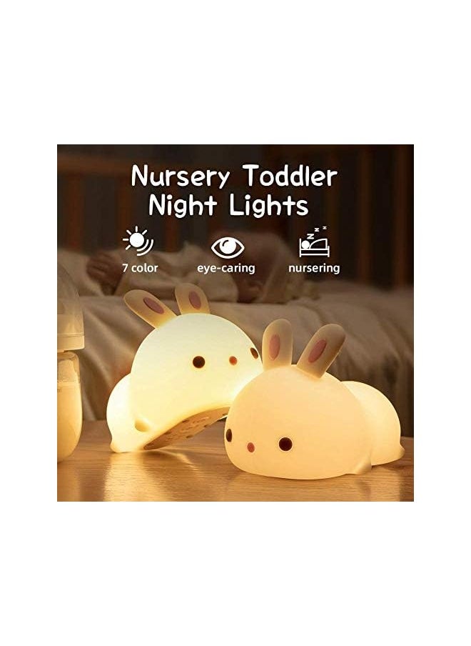 Cute Night Light for Kids USB Rechargeable for Children Nursery Baby Gift Cute Bunny Light ToThe Brosh 7 Color Changing Rabbit Silicone Night Lamp for Girls Newborn Room Decor