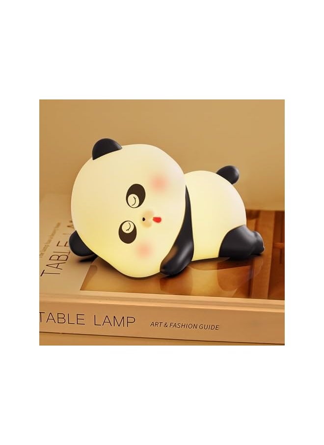 Cute Panda Night Light for Kids, 3-Level Dimmable with 7 Colors, LED Squishy Animal Lamp, Food Grade Silicone Touch Nursery Light with Timer, Ideal Room Decor for Children