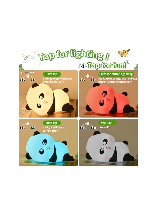 Cute Panda Night Light for Kids, 3-Level Dimmable with 7 Colors, LED Squishy Animal Lamp, Food Grade Silicone Touch Nursery Light with Timer, Ideal Room Decor for Children