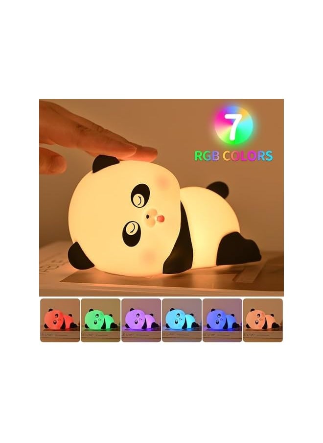 Cute Panda Night Light for Kids, 3-Level Dimmable with 7 Colors, LED Squishy Animal Lamp, Food Grade Silicone Touch Nursery Light with Timer, Ideal Room Decor for Children
