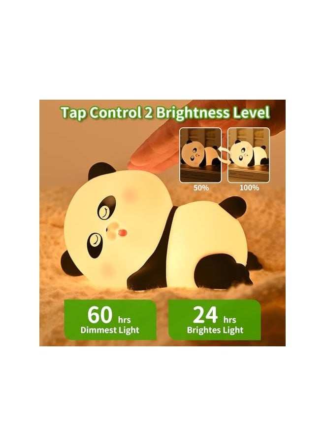 Cute Panda Night Light for Kids, 3-Level Dimmable with 7 Colors, LED Squishy Animal Lamp, Food Grade Silicone Touch Nursery Light with Timer, Ideal Room Decor for Children