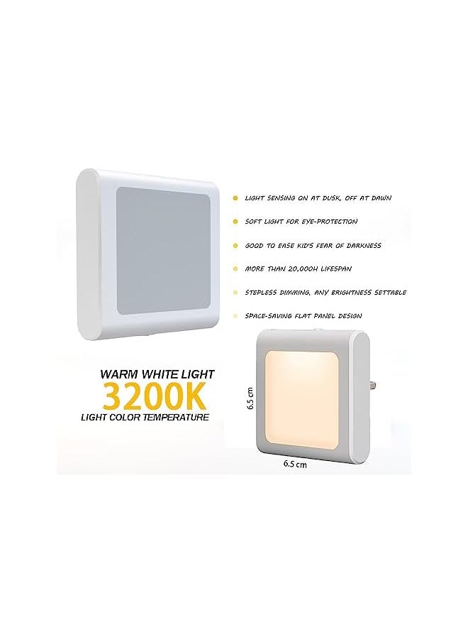 Night Lights,LED Children's Nightlights Plug in Wall with Auto Dusk to Dawn Sensor,40-50LM Brightness Adjustable,Warm White 3200K for Kids, Bedroom, Bathroom, Hallway, Stair(2 Pack)