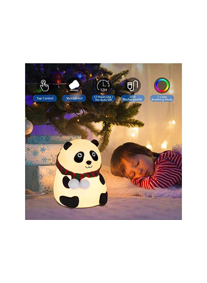 Night Light for Kids, 7-Color Silicone Big Eyes Panda Nursery Lights, USB Rechargeable LED Lamp for Kids, Baby, Children, Bedrooms