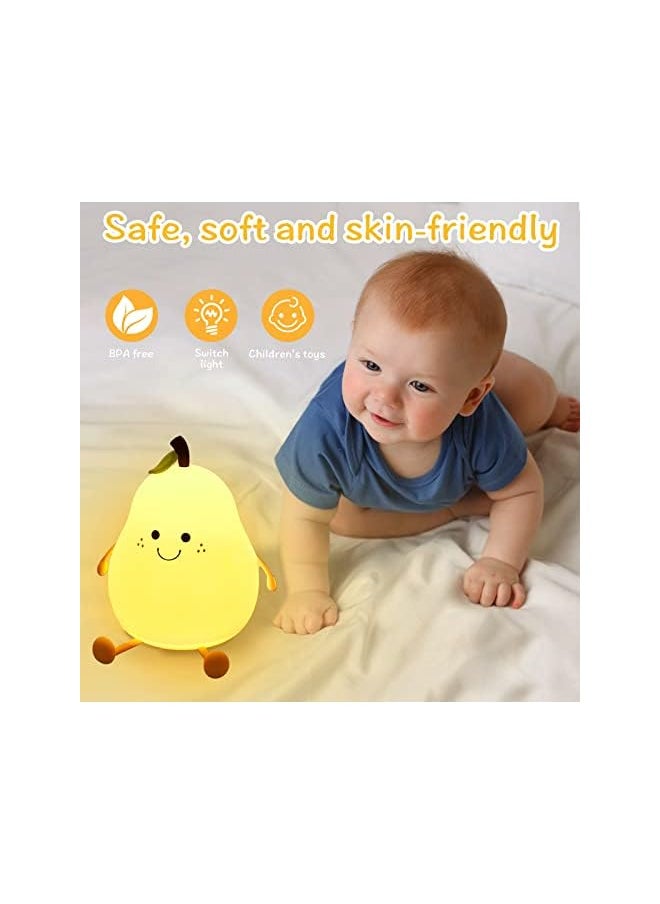Night Light for Kids Cute Silicone Nursery Pear Lamp, Bedside Lamp for Kids Room, LED Rechargeable Pear Shaped Lamps, Kawaii Room Decor for Teen Girl, Nursery Toddler Baby Night Lamp Cute Gifts