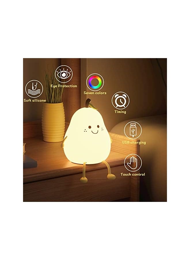 Night Light for Kids Cute Silicone Nursery Pear Lamp, Bedside Lamp for Kids Room, LED Rechargeable Pear Shaped Lamps, Kawaii Room Decor for Teen Girl, Nursery Toddler Baby Night Lamp Cute Gifts