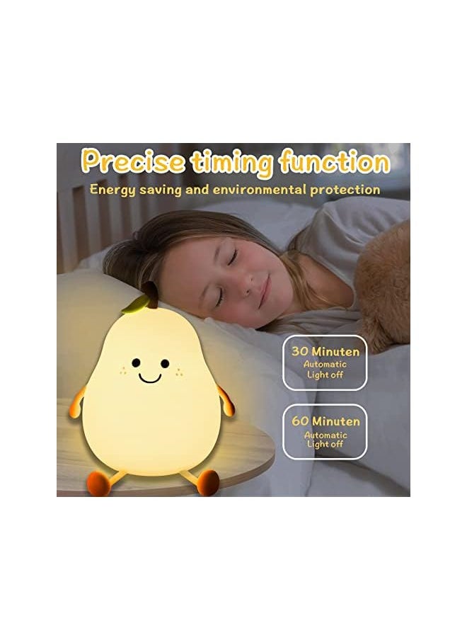 Night Light for Kids Cute Silicone Nursery Pear Lamp, Bedside Lamp for Kids Room, LED Rechargeable Pear Shaped Lamps, Kawaii Room Decor for Teen Girl, Nursery Toddler Baby Night Lamp Cute Gifts