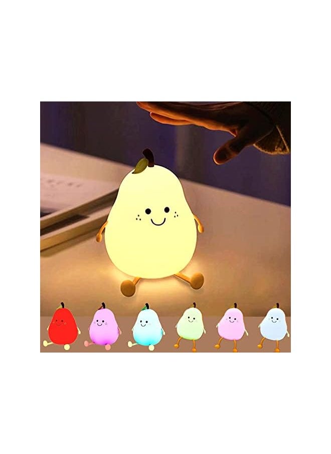 Night Light for Kids Cute Silicone Nursery Pear Lamp, Bedside Lamp for Kids Room, LED Rechargeable Pear Shaped Lamps, Kawaii Room Decor for Teen Girl, Nursery Toddler Baby Night Lamp Cute Gifts