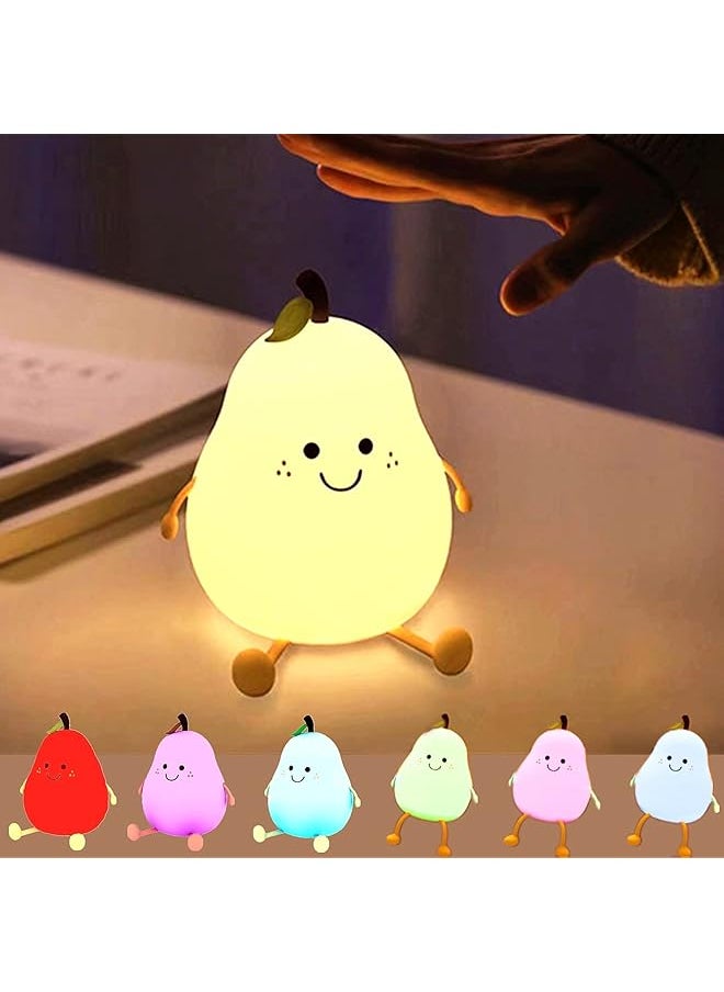 Night Light for Kids Cute Silicone Nursery Pear Lamp, Bedside Lamp for Kids Room, LED Rechargeable Pear Shaped Lamps, Kawaii Room Decor for Teen Girl, Nursery Toddler Baby Night Lamp Cute Gifts
