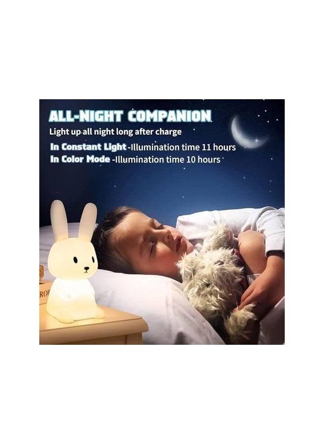 Night Light for Kids, Cute Bunny Night Light, 7 Colors Night Light for Kids Teens Room, Kawaii Room Decor, USB Rechargeable Silicone Bunny Cute Lamp with 3 Hours Timer