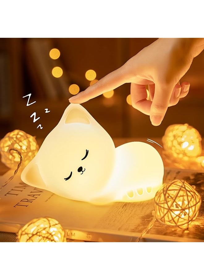 Cat Shape Night Light for Kids, Adorable Night Lamp with 16 Colors Silicone Child Night Light, Soft Light Cordless Bedside Night Lights for Toddler Room, Decor for Nursery, Bedroom, Bathroom