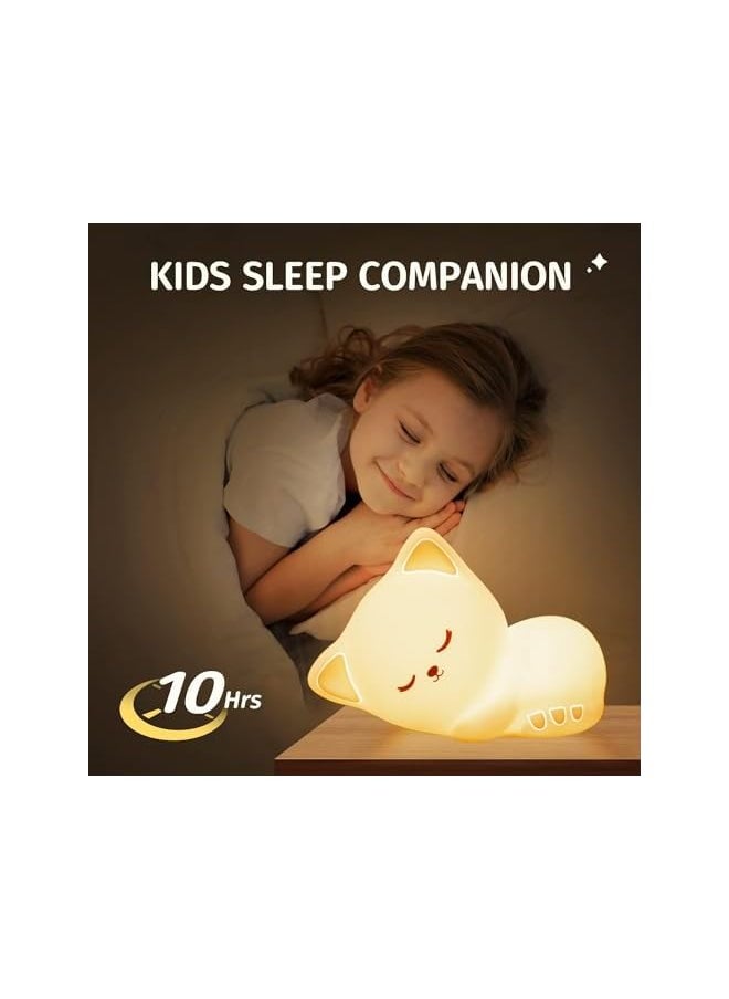 Cat Shape Night Light for Kids, Adorable Night Lamp with 16 Colors Silicone Child Night Light, Soft Light Cordless Bedside Night Lights for Toddler Room, Decor for Nursery, Bedroom, Bathroom