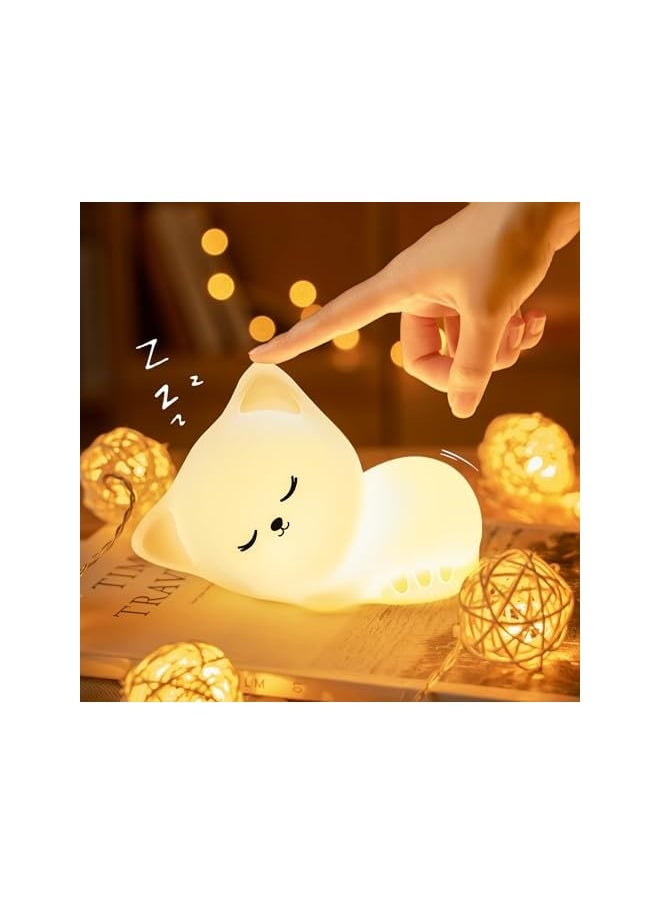 Cat Shape Night Light for Kids, Adorable Night Lamp with 16 Colors Silicone Child Night Light, Soft Light Cordless Bedside Night Lights for Toddler Room, Decor for Nursery, Bedroom, Bathroom