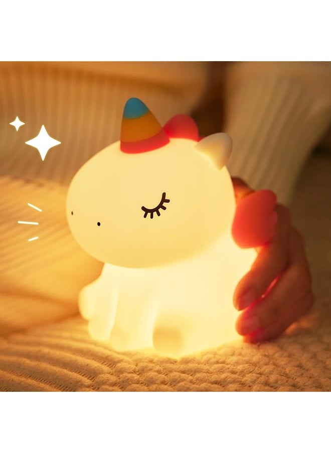 Unicorn Cute Night Light for Kids, Silicone Rechargeable Night Light 3 Level Dimmable Bedside Touch Lamp, Bedside Lamp for Children, Cute Gifts Stuff for Boys Girls Baby Children