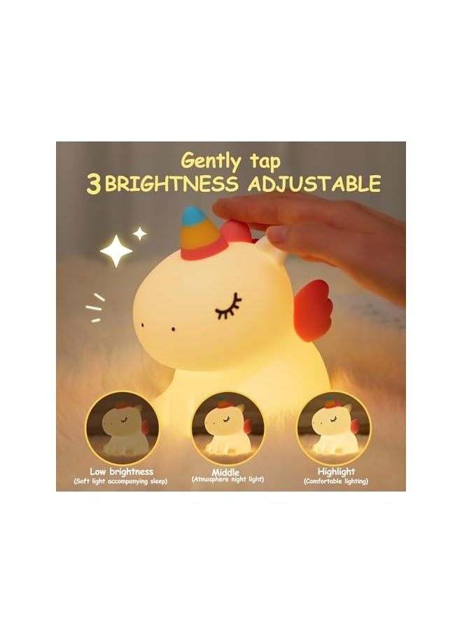 Unicorn Cute Night Light for Kids, Silicone Rechargeable Night Light 3 Level Dimmable Bedside Touch Lamp, Bedside Lamp for Children, Cute Gifts Stuff for Boys Girls Baby Children