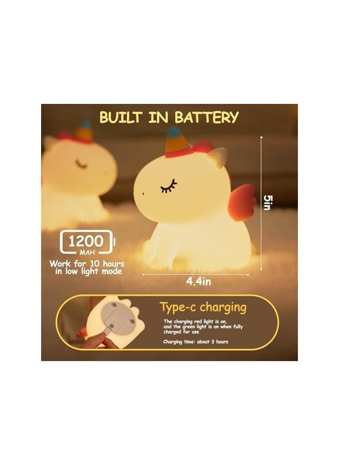 Unicorn Cute Night Light for Kids, Silicone Rechargeable Night Light 3 Level Dimmable Bedside Touch Lamp, Bedside Lamp for Children, Cute Gifts Stuff for Boys Girls Baby Children