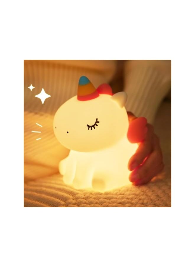 Unicorn Cute Night Light for Kids, Silicone Rechargeable Night Light 3 Level Dimmable Bedside Touch Lamp, Bedside Lamp for Children, Cute Gifts Stuff for Boys Girls Baby Children