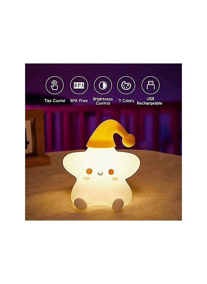Night Light for Kids, Baby Night Light Lamp for Kids Room Star Girls Night Light, Silicone Nursery Squishy Soft Rechargeable Color Changing Cute Night Light, Star Birthday Gift