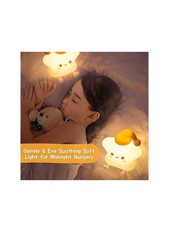 Night Light for Kids, Baby Night Light Lamp for Kids Room Star Girls Night Light, Silicone Nursery Squishy Soft Rechargeable Color Changing Cute Night Light, Star Birthday Gift