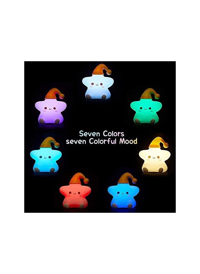 Night Light for Kids, Baby Night Light Lamp for Kids Room Star Girls Night Light, Silicone Nursery Squishy Soft Rechargeable Color Changing Cute Night Light, Star Birthday Gift