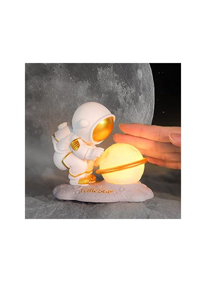 3D Astronaut Moon Lamp LED Spaceman Night Light for Kid's Room, Victory Salute Spaceman Resin Sculpture Living Room Children Bedroom Bedside Table Lamp Night Light Decor