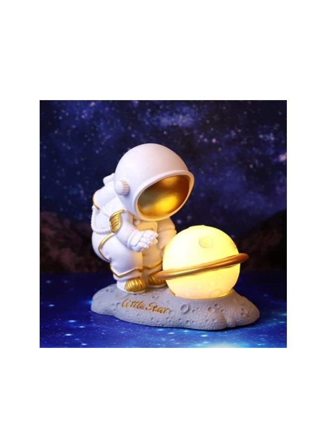 3D Astronaut Moon Lamp LED Spaceman Night Light for Kid's Room, Victory Salute Spaceman Resin Sculpture Living Room Children Bedroom Bedside Table Lamp Night Light Decor