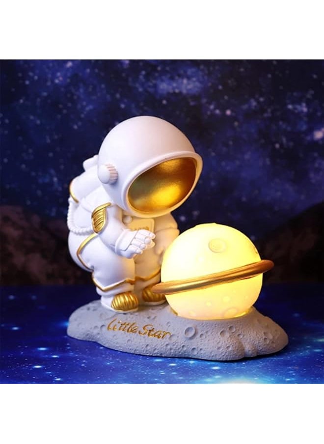 3D Astronaut Moon Lamp LED Spaceman Night Light for Kid's Room, Victory Salute Spaceman Resin Sculpture Living Room Children Bedroom Bedside Table Lamp Night Light Decor