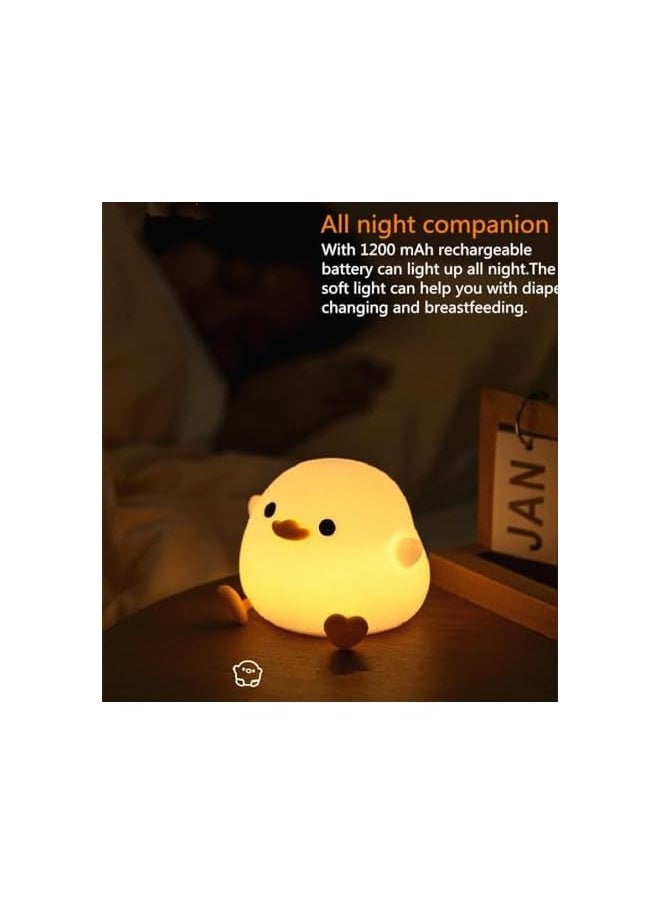 Duck Night Light for Kids,Soft Silicone Cute Night Lamp for Kids Room,Touch Control Dimming,USB Rechargeable Portable Night Light,Gifts for Boys & Girls