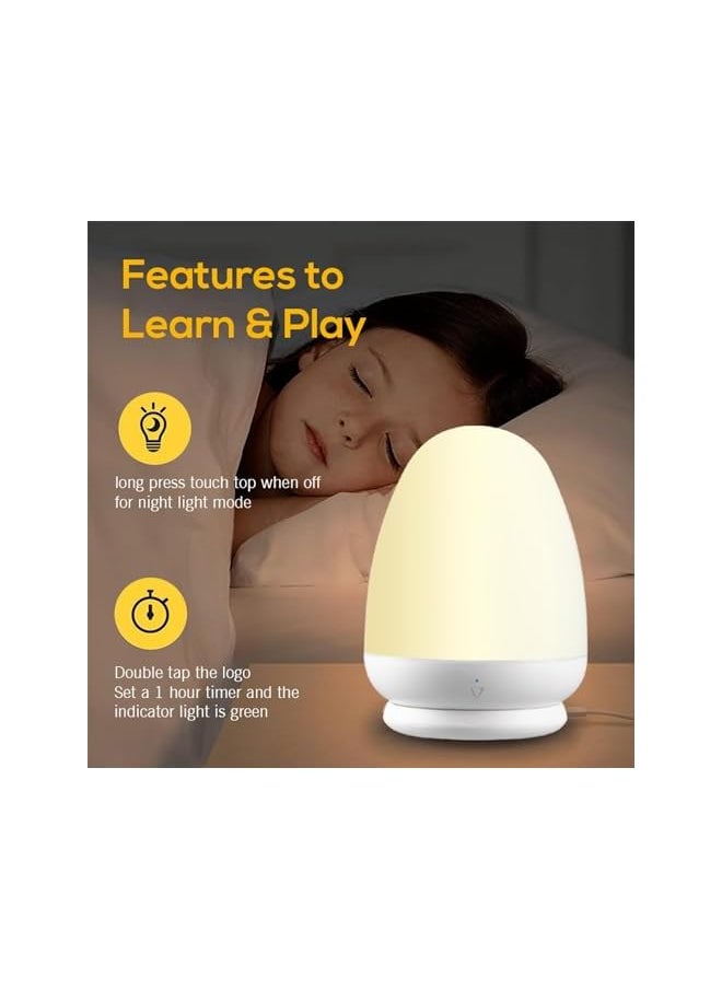 Baby Night Light for Kid, Portable Egg Nightlight with Stable Charging Pad, Touch Nursery Night Lamp for Breastfeeding, Toddler Night Light for Bedroom, Timer Setting, ABS+PC, White