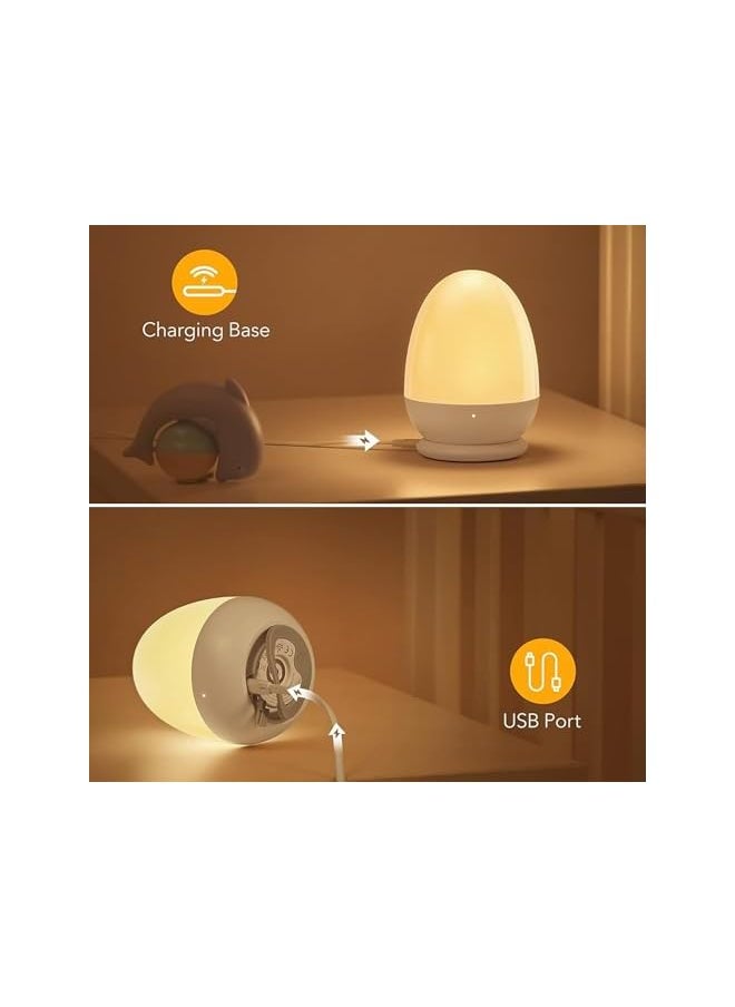 Baby Night Light for Kid, Portable Egg Nightlight with Stable Charging Pad, Touch Nursery Night Lamp for Breastfeeding, Toddler Night Light for Bedroom, Timer Setting, ABS+PC, White