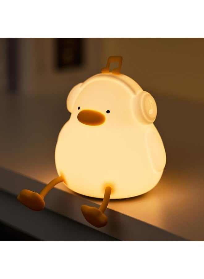 LED Happy Duck Night Light for Kids, 3 Level Dimmable Nursery Nightlight, Kawaii Silicone Squishy Light Up Duck Nursery Lamp, Bedside Touch Lamp Creative Gifts for Boys Girls Room Decor