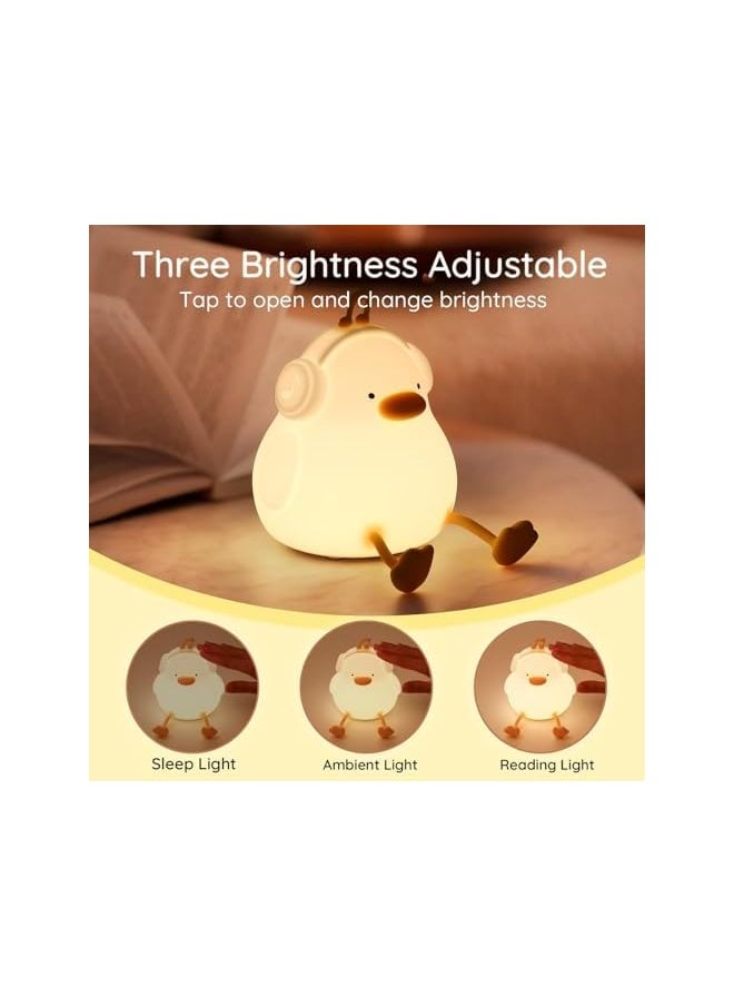 LED Happy Duck Night Light for Kids, 3 Level Dimmable Nursery Nightlight, Kawaii Silicone Squishy Light Up Duck Nursery Lamp, Bedside Touch Lamp Creative Gifts for Boys Girls Room Decor