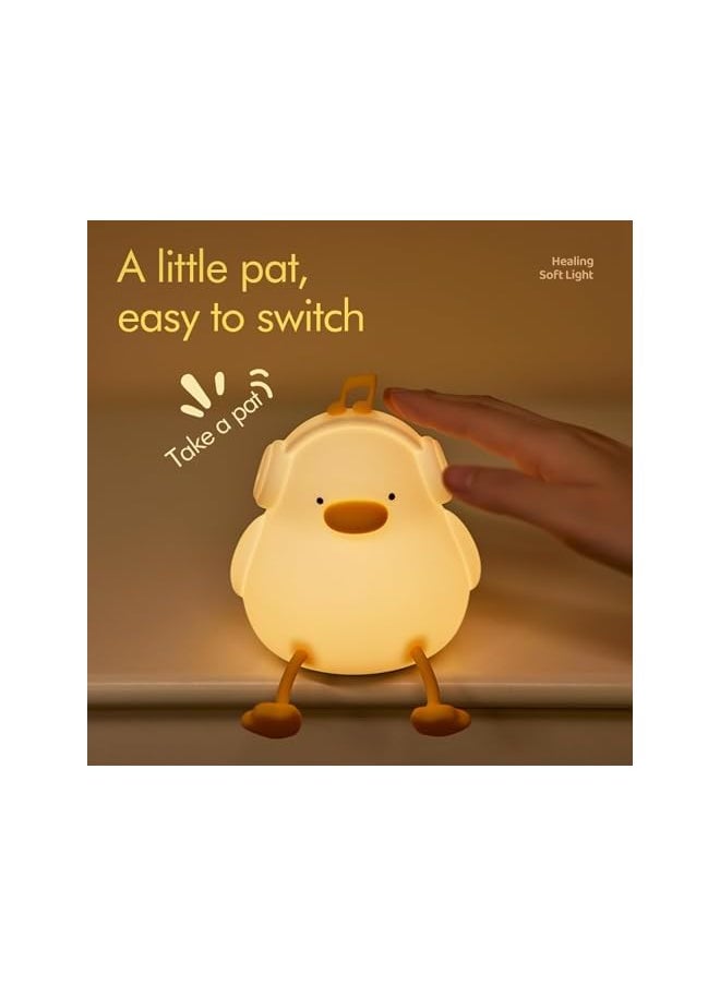 LED Happy Duck Night Light for Kids, 3 Level Dimmable Nursery Nightlight, Kawaii Silicone Squishy Light Up Duck Nursery Lamp, Bedside Touch Lamp Creative Gifts for Boys Girls Room Decor