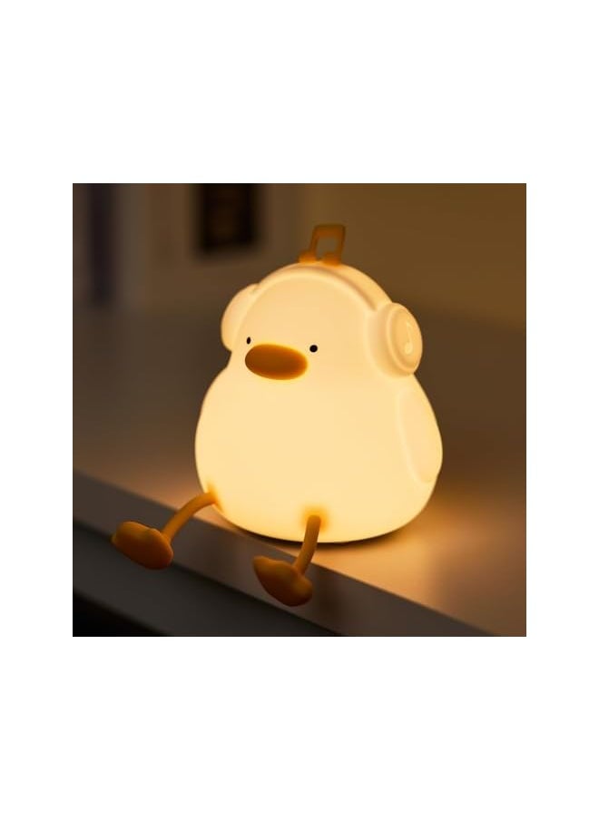LED Happy Duck Night Light for Kids, 3 Level Dimmable Nursery Nightlight, Kawaii Silicone Squishy Light Up Duck Nursery Lamp, Bedside Touch Lamp Creative Gifts for Boys Girls Room Decor