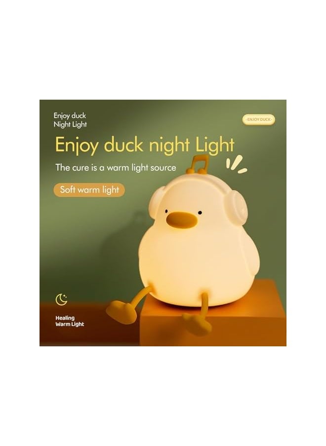 LED Happy Duck Night Light for Kids, 3 Level Dimmable Nursery Nightlight, Kawaii Silicone Squishy Light Up Duck Nursery Lamp, Bedside Touch Lamp Creative Gifts for Boys Girls Room Decor