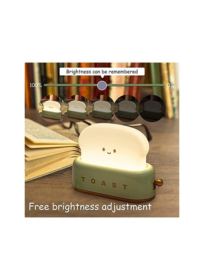 Cute Night Light Toaster Lamp, Dimmable Bread Light, Rechargeable Portable LED Night Light for Kids/Toddler,Nursery, Bedside, Living Room, Dining, Kitchen, Bedroom, Desk Decor (Green)