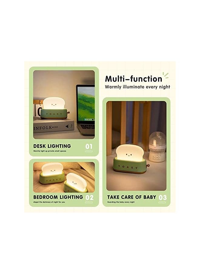 Cute Night Light Toaster Lamp, Dimmable Bread Light, Rechargeable Portable LED Night Light for Kids/Toddler,Nursery, Bedside, Living Room, Dining, Kitchen, Bedroom, Desk Decor (Green)